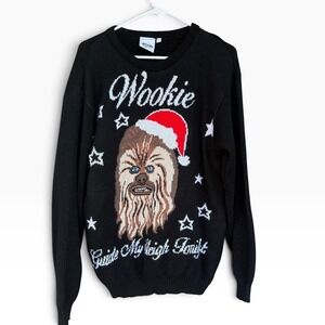 4uglysake Sweater Mens Medium Black Wookie Christmas Ugly Pullover Knit Graphic